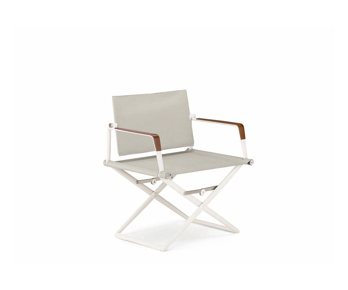 Dedon Seax Lounge Chair with teak-finished plywood armrests and foldable aluminum frame – Casa Design Group