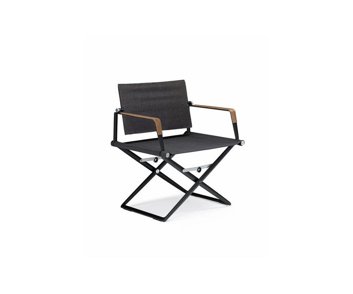 Dedon Seax Lounge Chair with teak-finished plywood armrests and foldable aluminum frame – Casa Design Group