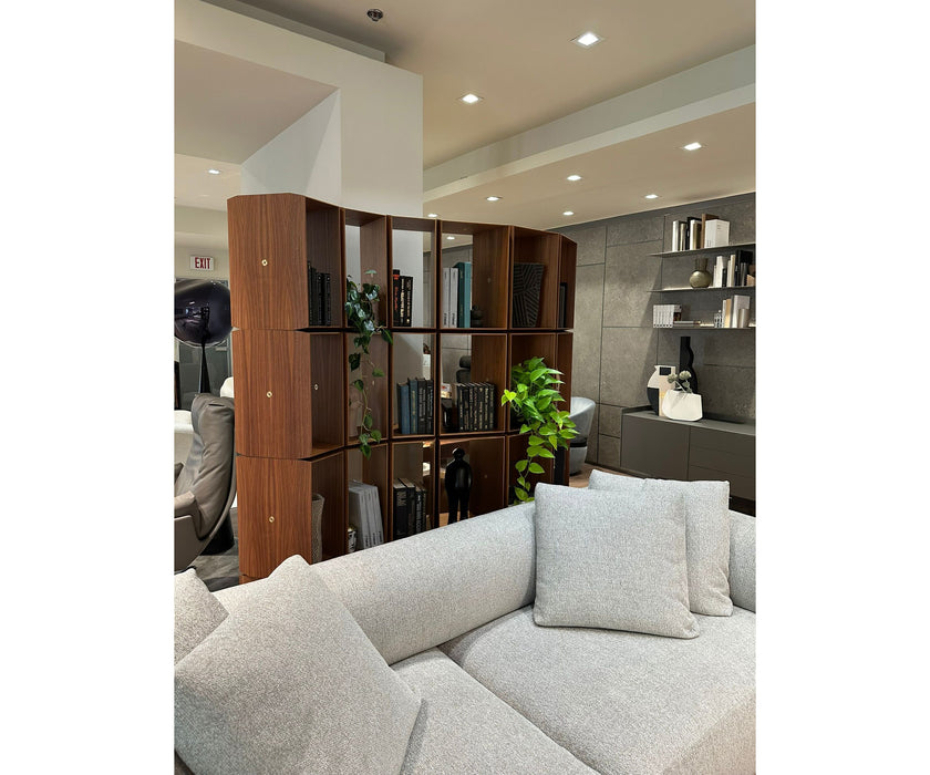 Demetra Bookcase by Porada in Canaletta walnut with brushed brass details and modular design | Casa Design Group