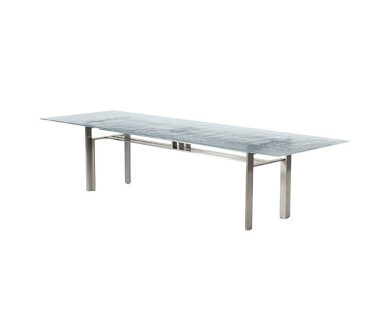 Doge Laguna Dining Table by Cassina with extra-clear textured glass top and steel base Casa Design Group