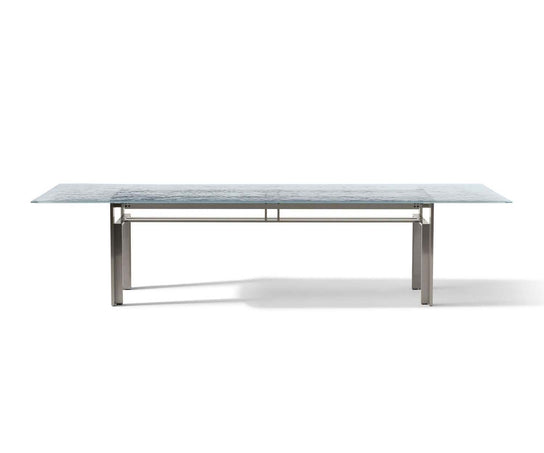 Doge Laguna Dining Table by Cassina with extra-clear textured glass top and steel base Casa Design Group
