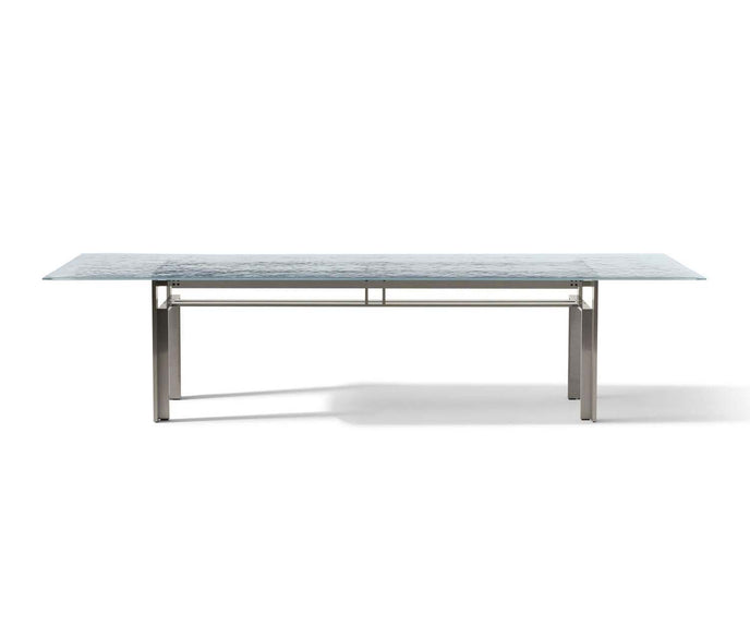 Doge Laguna Dining Table by Cassina with extra-clear textured glass top and steel base Casa Design Group