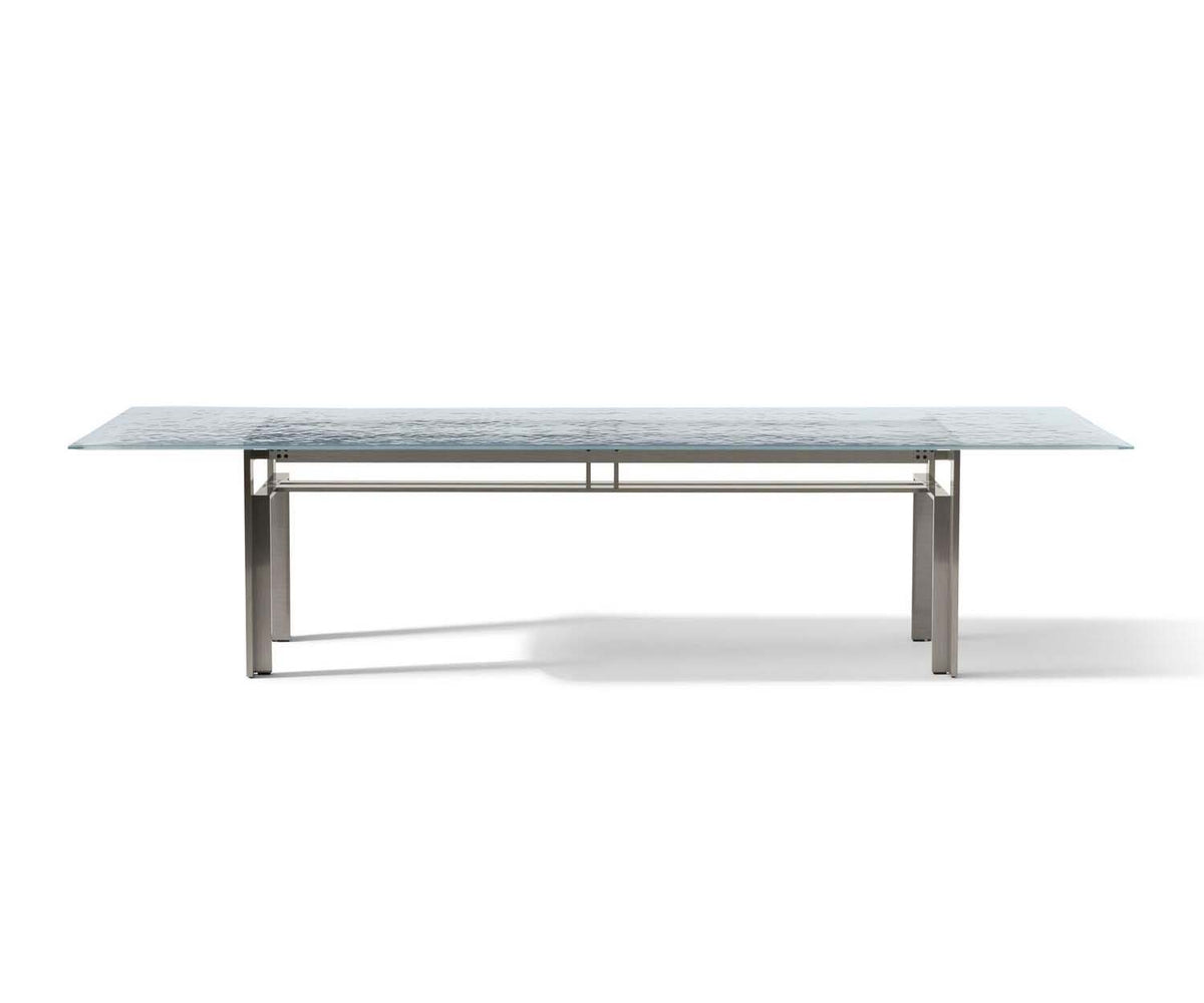 Doge Laguna Dining Table by Cassina with extra-clear textured glass top and steel base Casa Design Group