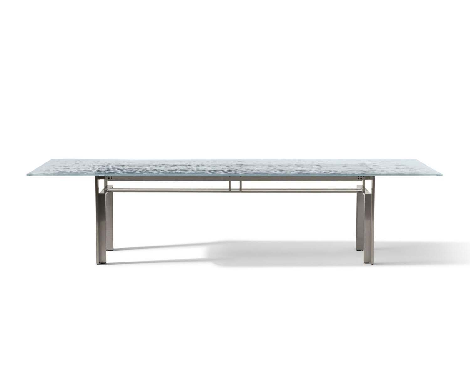 Doge Laguna Dining Table by Cassina with extra-clear textured glass top and steel base Casa Design Group