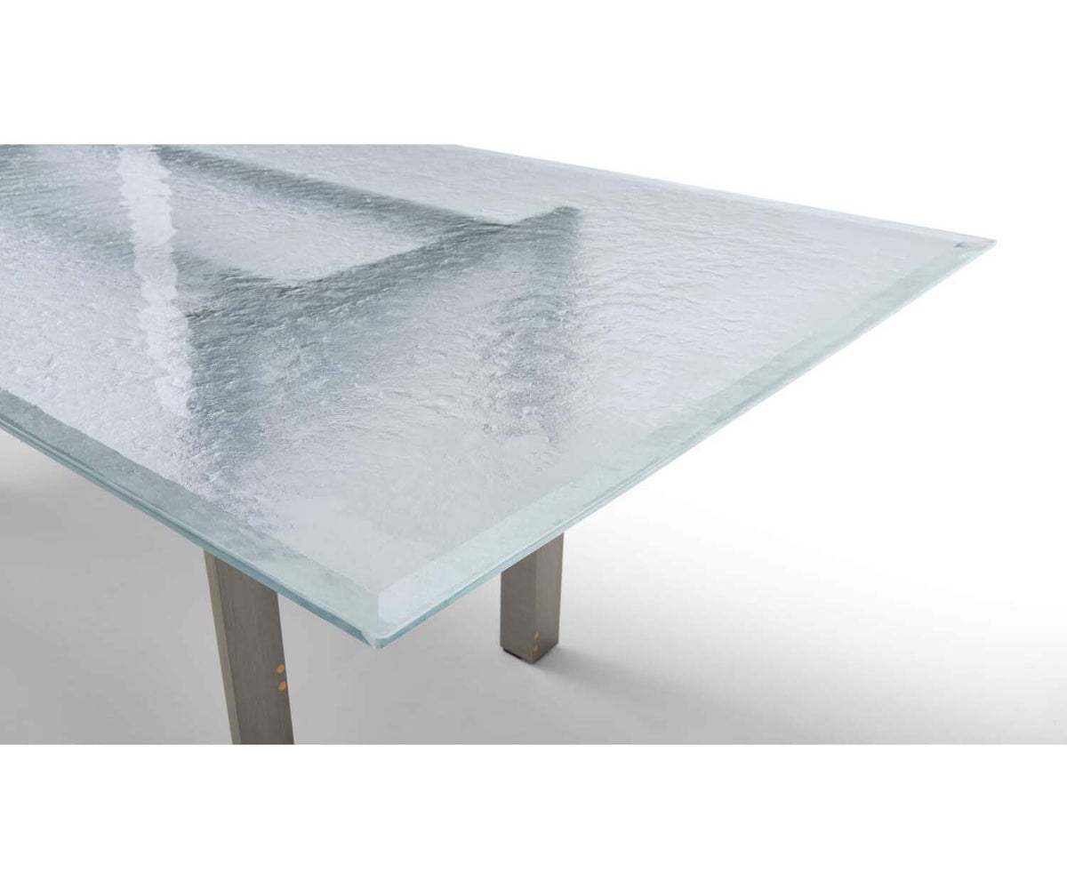 Doge Laguna Dining Table by Cassina with extra-clear textured glass top and steel base Casa Design Group