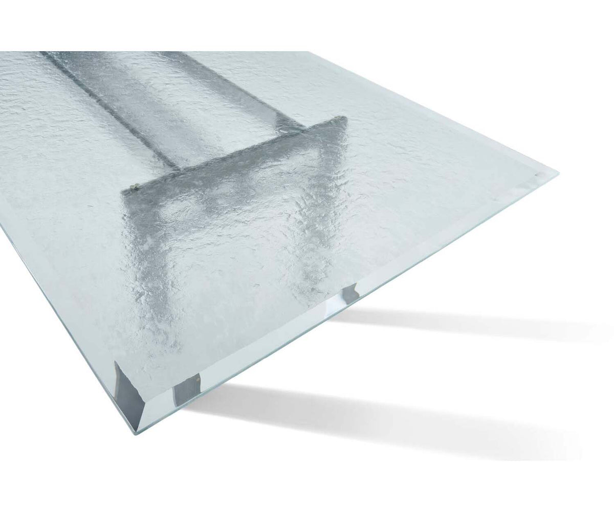 Doge Laguna Dining Table by Cassina with extra-clear textured glass top and steel base Casa Design Group