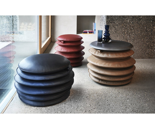 DS-5050 Macaron adjustable leather pouf by de Sede with sculptural stacked cushion design | Casa Design Group
