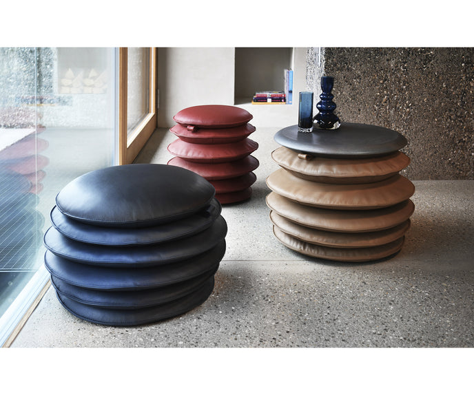DS-5050 Macaron adjustable leather pouf by de Sede with sculptural stacked cushion design | Casa Design Group