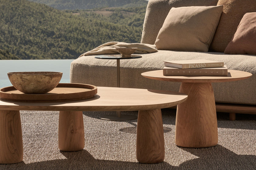 Dunes sculptural teak side table by Yabu Pushelberg for Tribù | Casa Design Group
