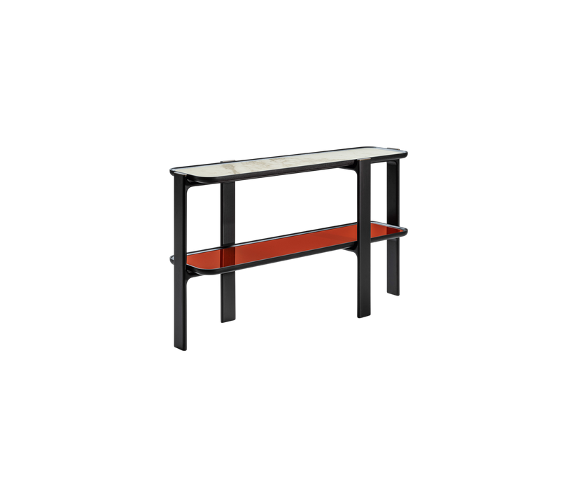 DUO Console with solid ash wood frame, elevated shelves and bronze-finished metal accents by Ceccotti Collezioni | Casa Design Group