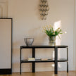 DUO Console with solid ash wood frame, elevated shelves and bronze-finished metal accents by Ceccotti Collezioni | Casa Design Group