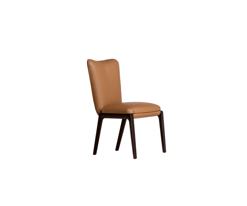 DUO Dining Chair with a high upholstered backrest, solid ash wood legs and tailored leather or fabric upholstery by Ceccotti Collezioni | Casa Design Group