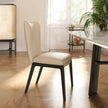 DUO Dining Chair with a high upholstered backrest, solid ash wood legs and tailored leather or fabric upholstery by Ceccotti Collezioni | Casa Design Group