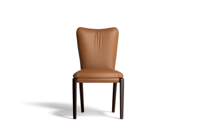 DUO Dining Chair with a high upholstered backrest, solid ash wood legs and tailored leather or fabric upholstery by Ceccotti Collezioni | Casa Design Group