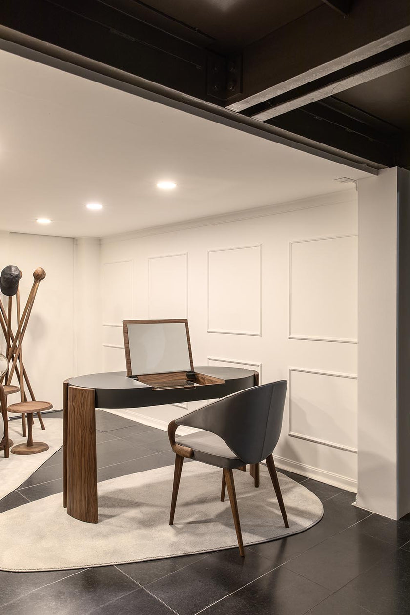 Eclisse solid wood and leather vanity with lift-up mirror by Riva 1920 | Casa Design Group