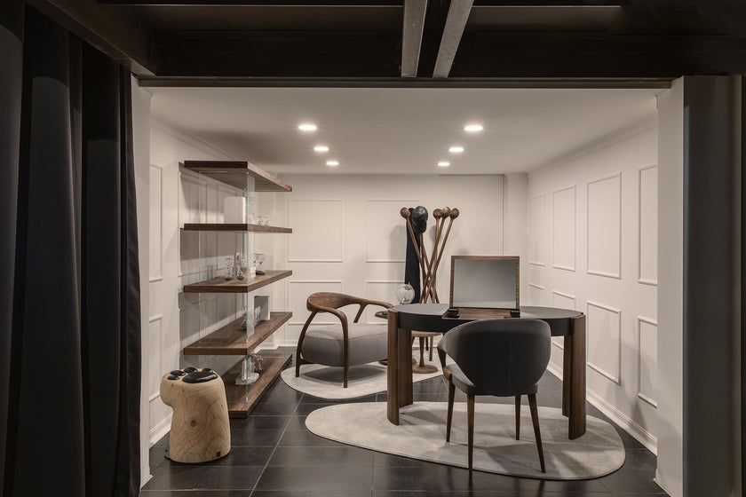 Eclisse solid wood and leather vanity with lift-up mirror by Riva 1920 | Casa Design Group