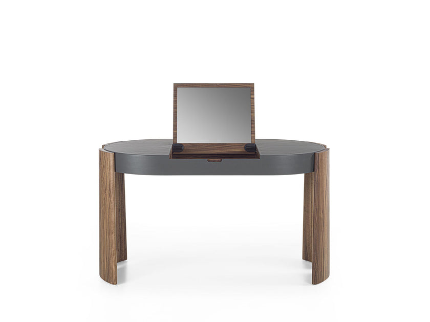 Eclisse solid wood and leather vanity with lift-up mirror by Riva 1920 | Casa Design Group