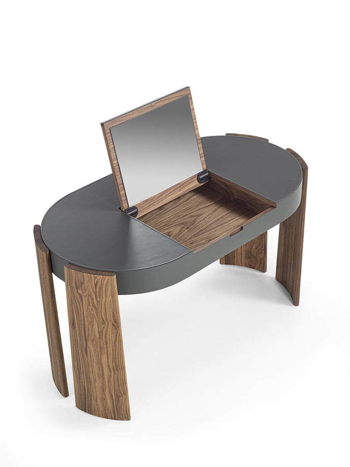 Eclisse solid wood and leather vanity with lift-up mirror by Riva 1920 | Casa Design Group
