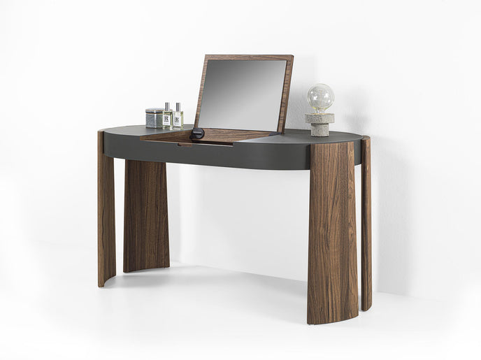 Eclisse solid wood and leather vanity with lift-up mirror by Riva 1920 | Casa Design Group
