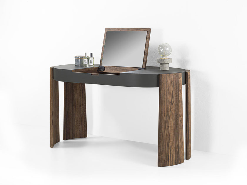 Eclisse solid wood and leather vanity with lift-up mirror by Riva 1920 | Casa Design Group