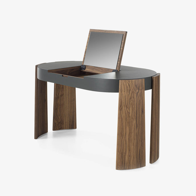 Eclisse solid wood and leather vanity with lift-up mirror by Riva 1920 | Casa Design Group
