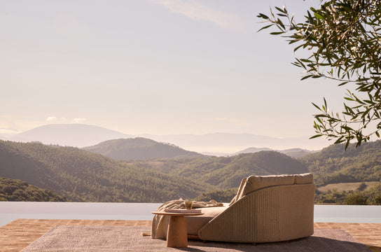 Elio sculptural teak daybed by Yabu Pushelberg for Tribù | Casa Design Group