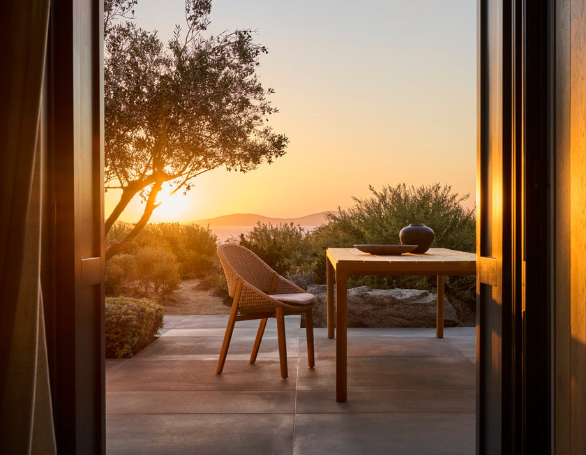 Elio woven teak dining chair by Yabu Pushelberg for Tribù | Casa Design Group
