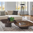 Enook Brillo coffee table featuring a solid wood structure, cylindrical base, and elegant marble top with refined contemporary styling.