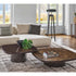 Enook Brillo coffee table featuring a solid wood structure, cylindrical base, and elegant marble top with refined contemporary styling.