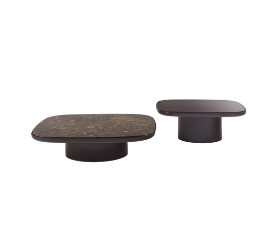 Enook Brillo coffee table featuring a solid wood structure, cylindrical base, and elegant marble top with refined contemporary styling.