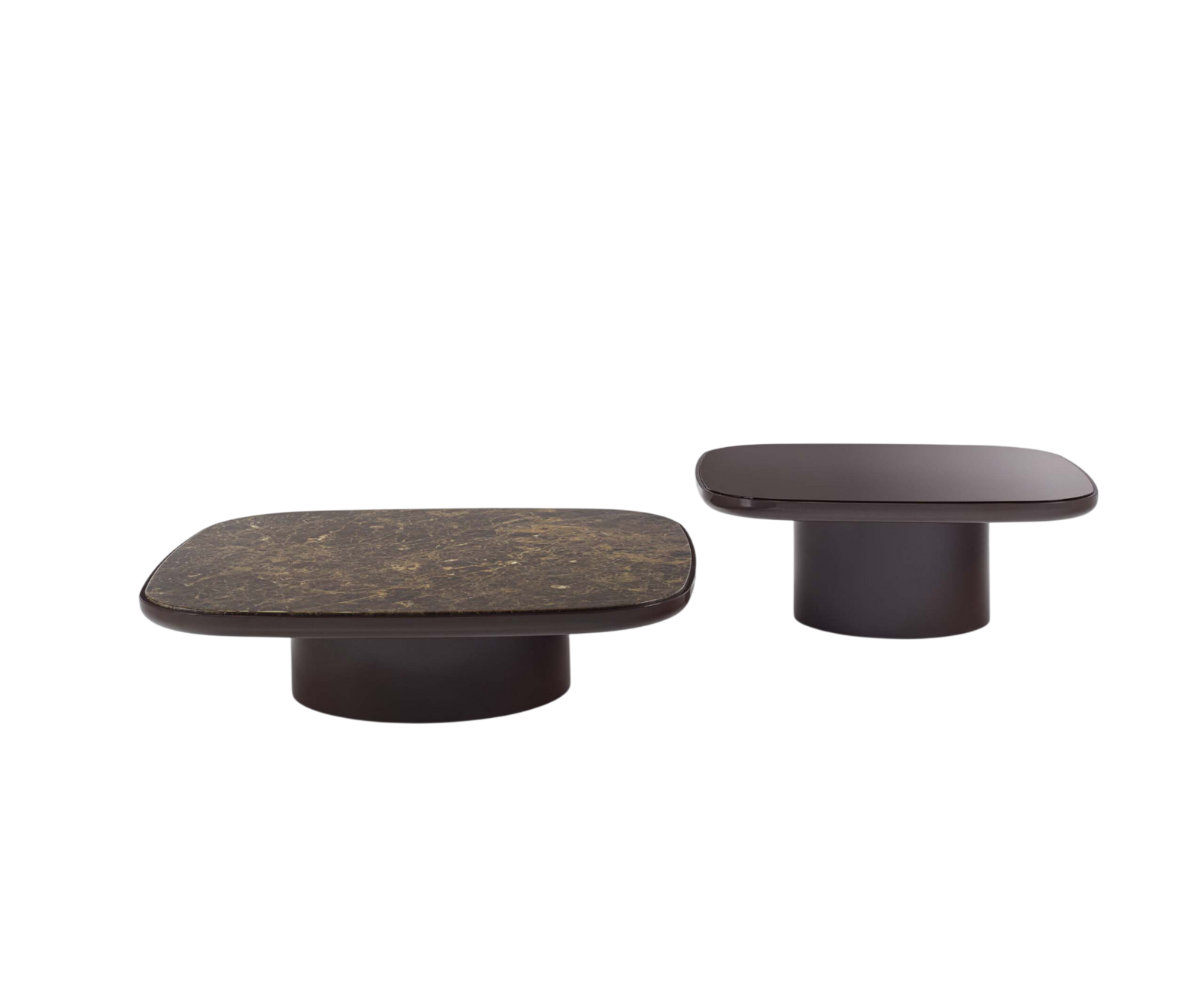 Enook Brillo coffee table featuring a solid wood structure, cylindrical base, and elegant marble top with refined contemporary styling.