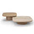 Enook coffee table crafted from solid wood, featuring a square tabletop with rounded corners and a sculptural cylindrical base in a contemporary design.