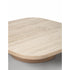Enook coffee table crafted from solid wood, featuring a square tabletop with rounded corners and a sculptural cylindrical base in a contemporary design.