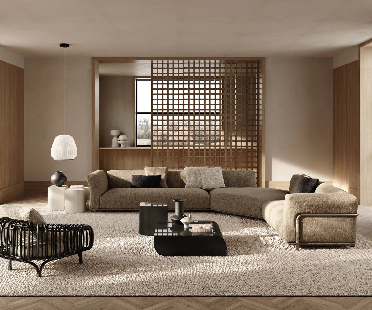 Frigerio Felix Sectional Sofa modular designer sectional with upholstered cushions and refined metal details Casa Design Group