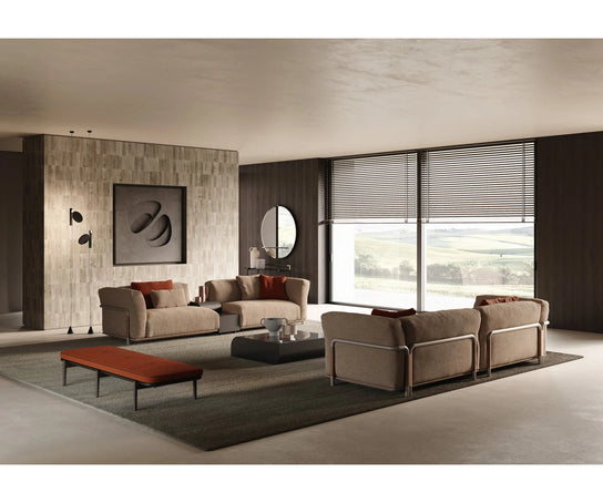 Frigerio Felix Sofa modular designer sofa with upholstered cushions and refined metal details Casa Design Group