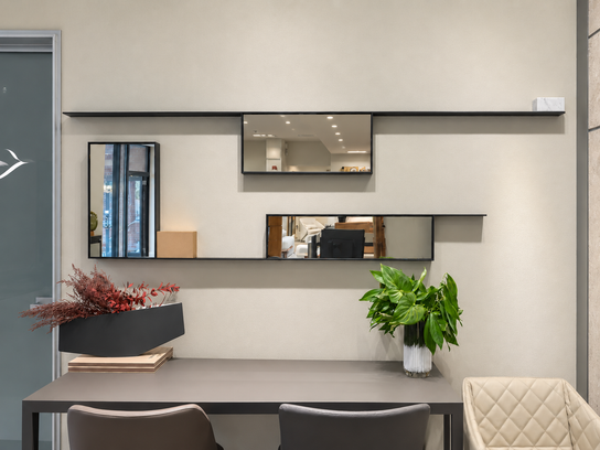 Floor Sample Mirror Lines with Black Nickel, White Carrara Marble and Brass Details by MDF Italia | Casa Design Group