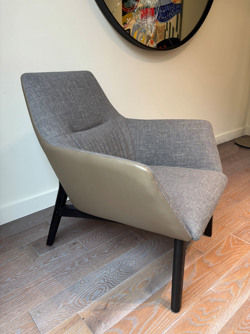 Floor Sample Qing Chair Low Back in Sky-Shadow Grey and Leather Cafe Noir by Camerich | Casa Design Group
