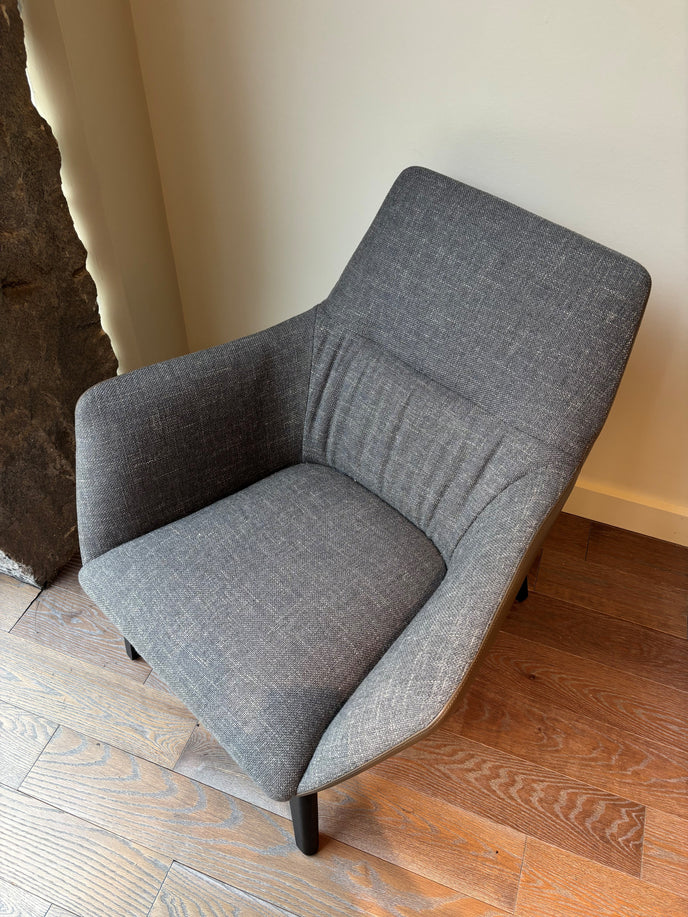 Floor Sample Qing Chair Low Back in Sky-Shadow Grey and Leather Cafe Noir by Camerich | Casa Design Group