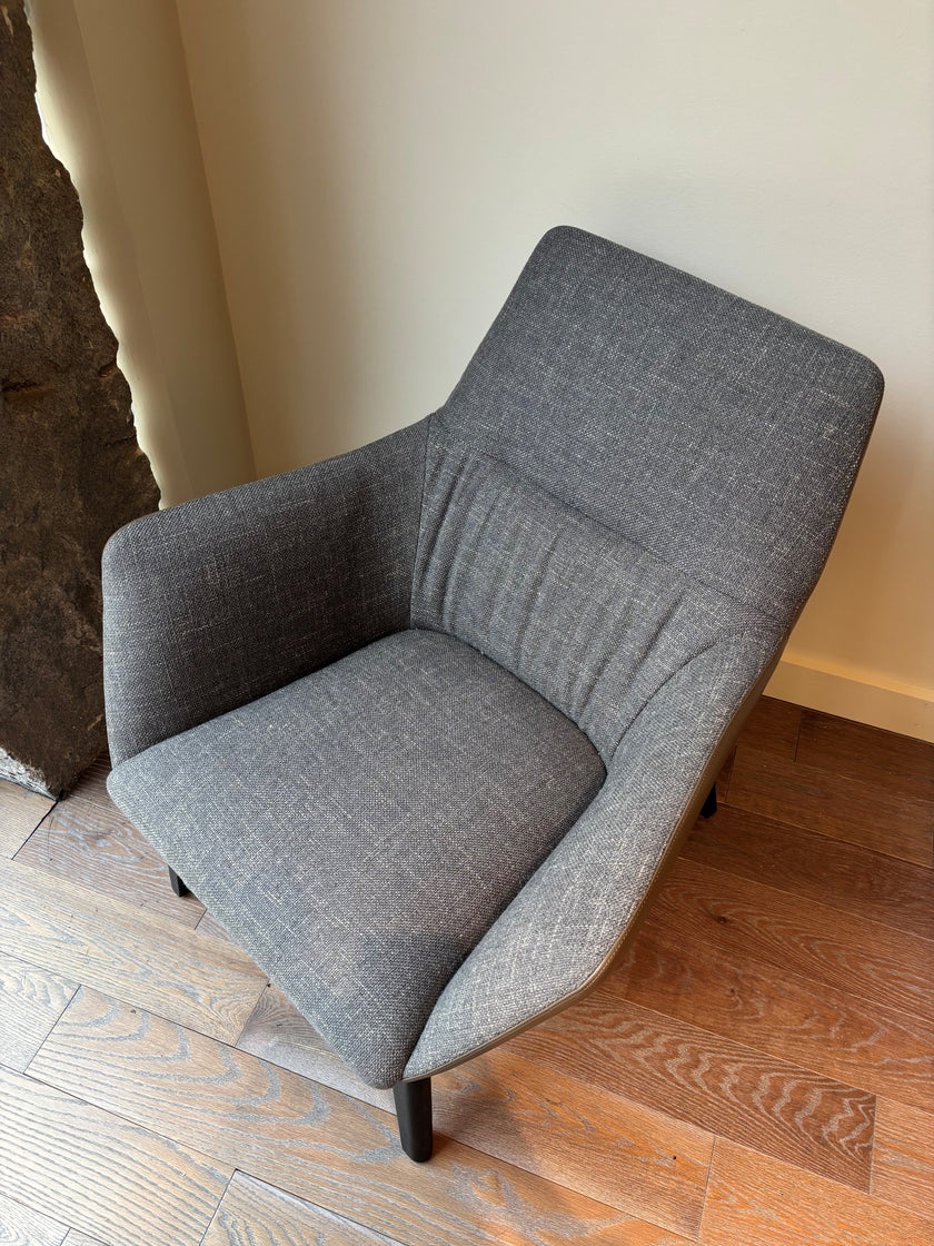Floor Sample Qing Chair Low Back in Sky-Shadow Grey and Leather Cafe Noir by Camerich | Casa Design Group
