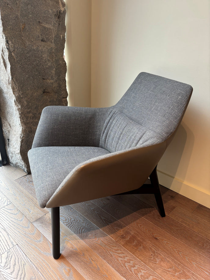 Floor Sample Qing Chair Low Back in Sky-Shadow Grey and Leather Cafe Noir by Camerich | Casa Design Group