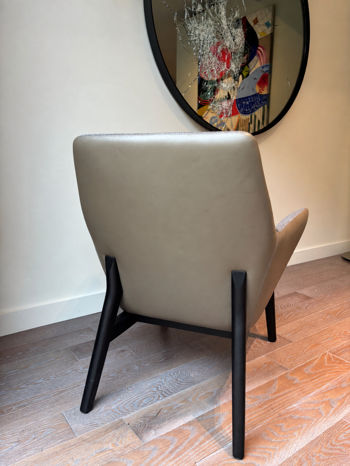 Floor Sample Qing Chair Low Back in Sky-Shadow Grey and Leather Cafe Noir by Camerich | Casa Design Group
