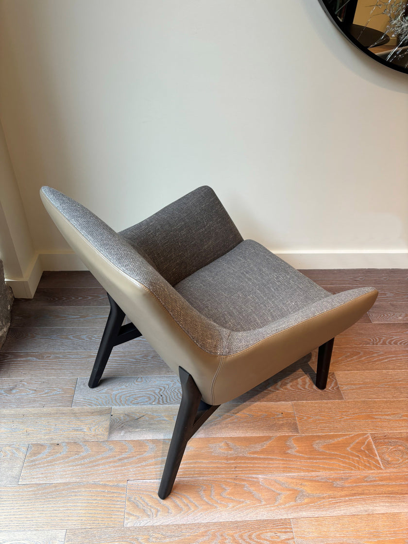 Floor Sample Qing Chair Low Back in Sky-Shadow Grey and Leather Cafe Noir by Camerich | Casa Design Group