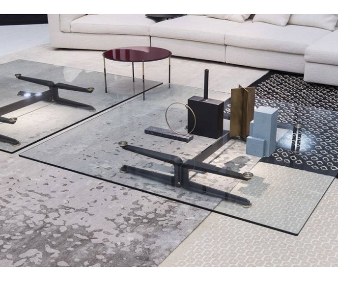 Floyd-Hi Coffee Table by Living Divani with a tempered glass top and laser-cut sheet steel base.