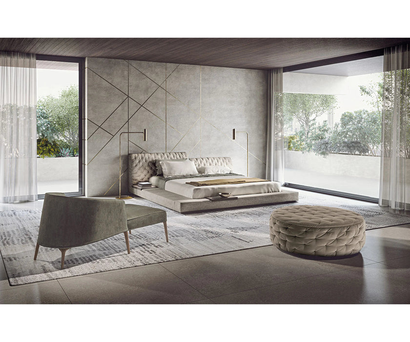 Frigerio Jackie chaise longue with solid ashwood legs and tailored fabric or leather upholstery, available at Casa Design Group.