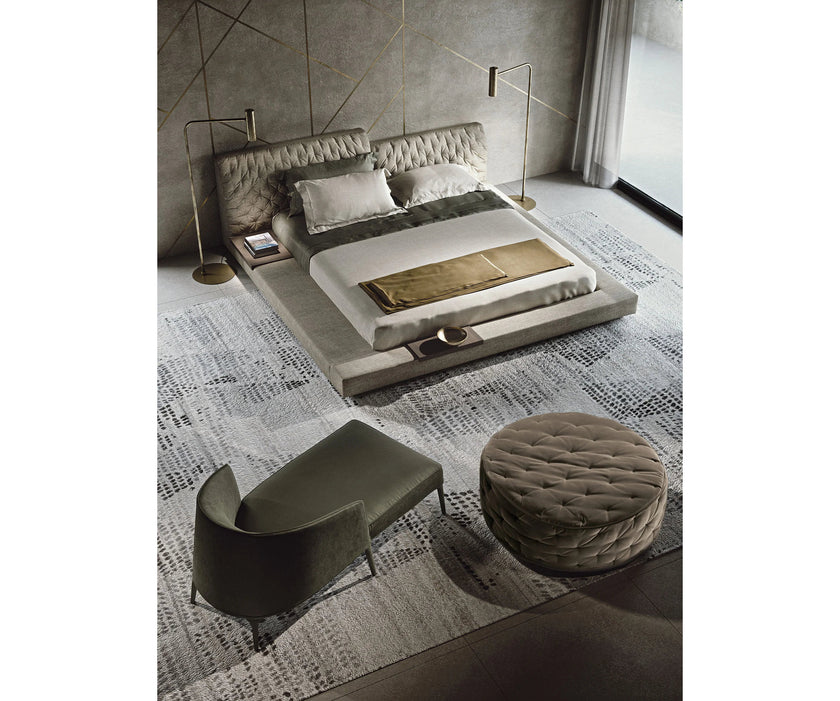 Frigerio Jackie chaise longue with solid ashwood legs and tailored fabric or leather upholstery, available at Casa Design Group.