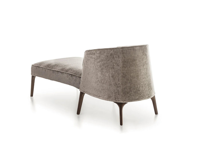 Frigerio Jackie chaise longue with solid ashwood legs and tailored fabric or leather upholstery, available at Casa Design Group.