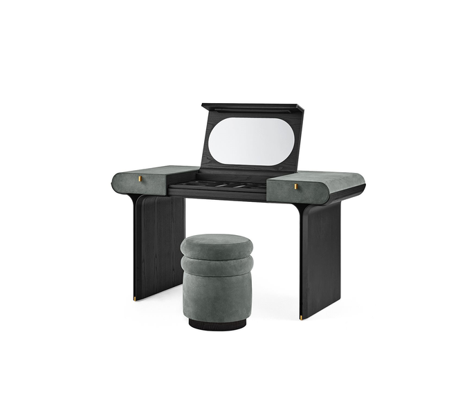 Luxury Stami Vanity by Gallotti&Radice with Mirror, Leather Upholstery and Brass Details | Casa Design Group