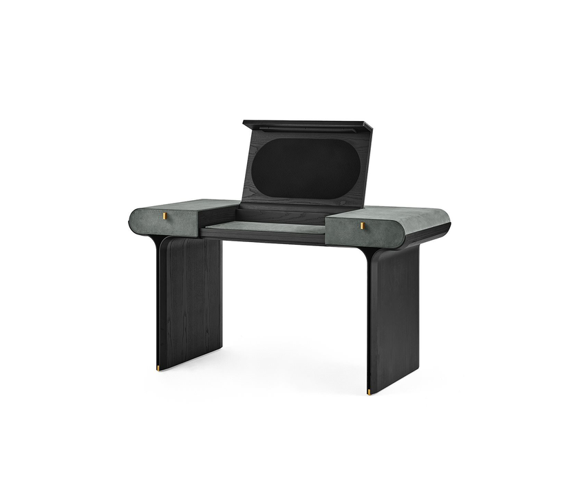 Luxury Stami Vanity by Gallotti&Radice with Mirror, Leather Upholstery and Brass Details | Casa Design Group