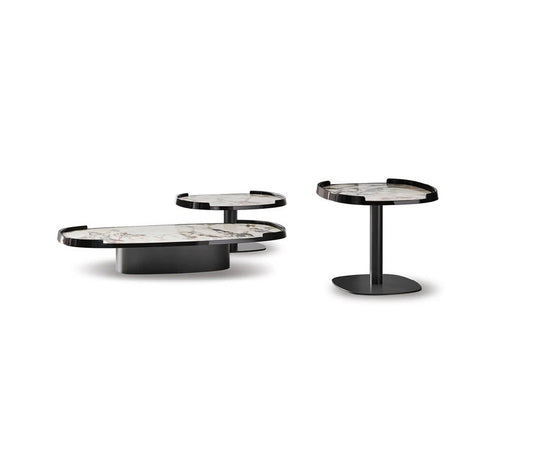 Gem Coffee Table by Bonaldo with a glass or ceramic top and lacquered wood edge.