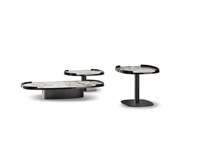 Gem Coffee Table by Bonaldo with a glass or ceramic top and lacquered wood edge.